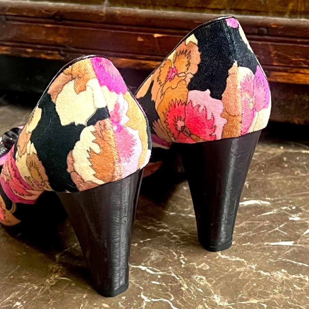 Missoni velvet and patent floral heels authentic